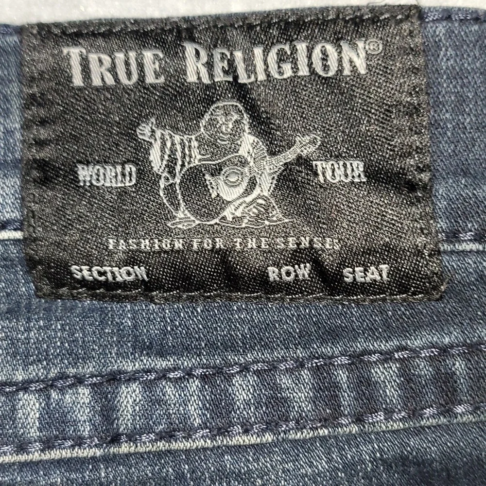 True Religion Geno Relaxed Slim Jeans Mens 34 Dark Wash Denim Whiskered Blue